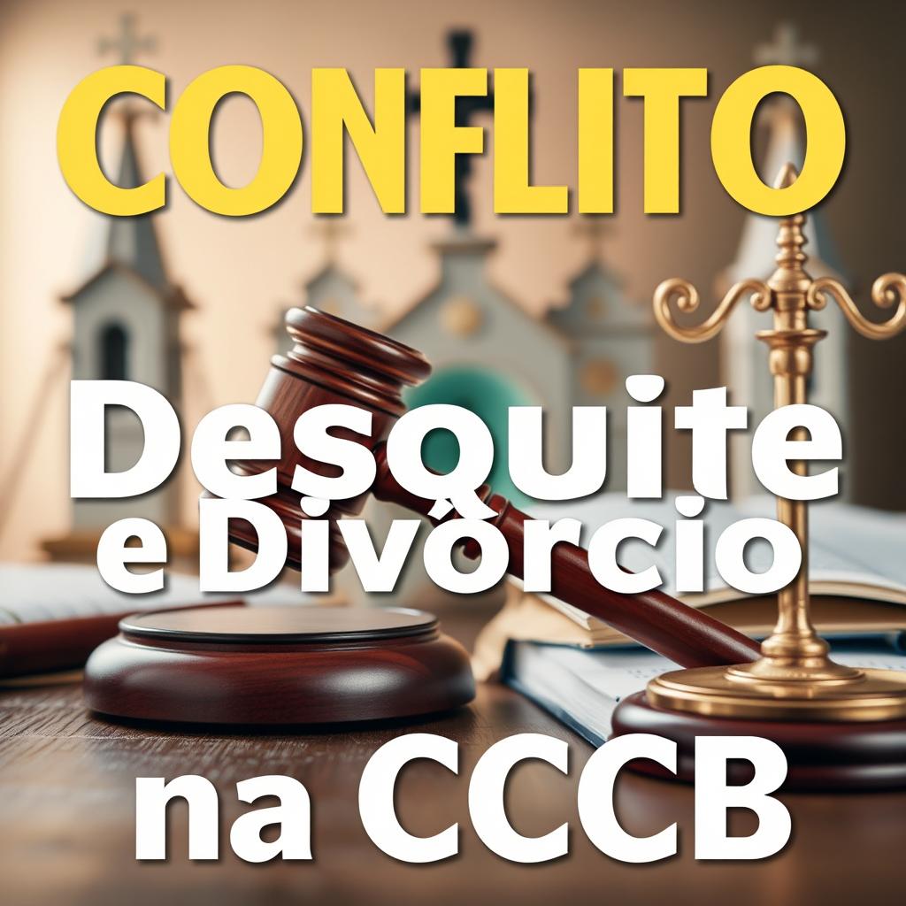 An artistic representation of ecclesiastical law titled "Conflito de Desquite e Divórcio na CCB"
