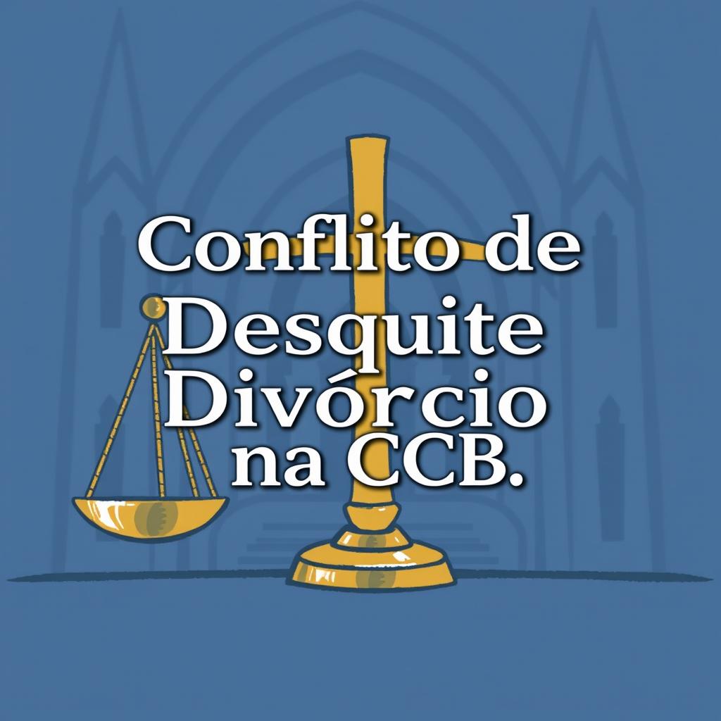 An illustrated mini banner for a YouTube video, featuring the text 'Conflito de Desquite e Divórcio na CCB' prominently displayed