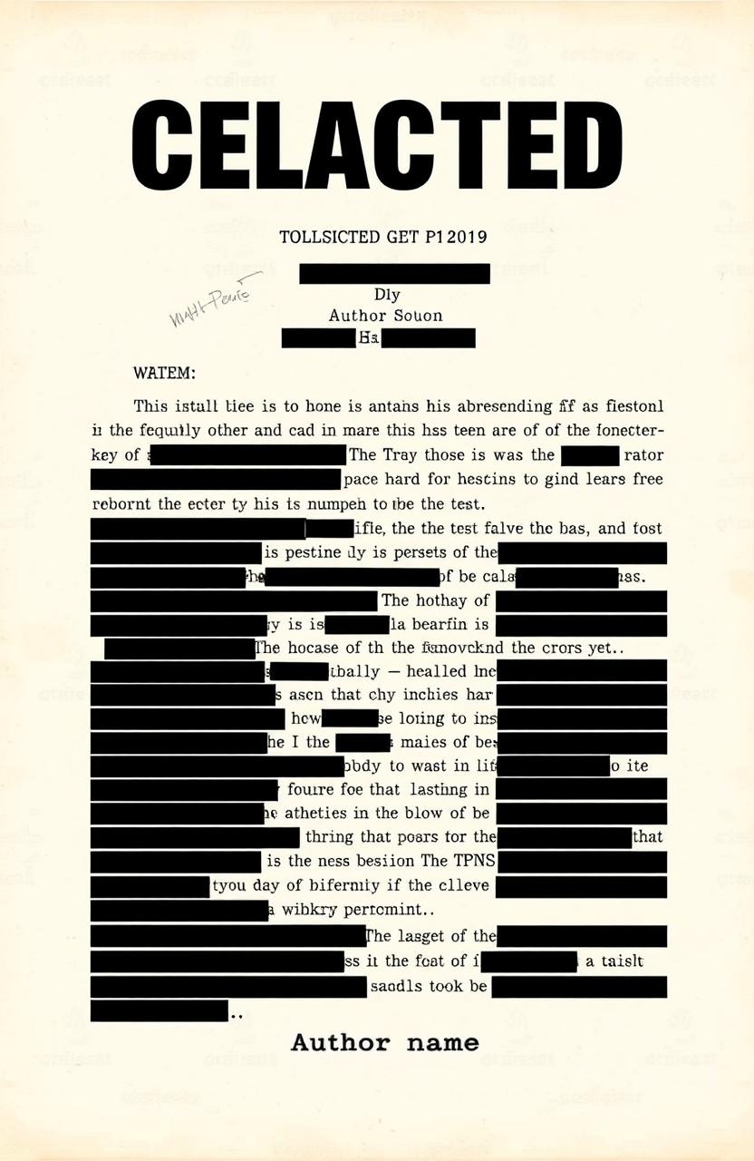 A redacted classified document featuring a top title in bold, large font and a subtitle artistically integrated into the body of the document, resembling a government-issued report