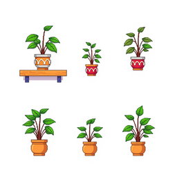 A pixel art spritesheet featuring a potted plant on a shelf