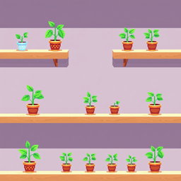 A pixel art spritesheet featuring a potted plant on a shelf