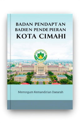 A book cover design for 'Badan Pendapatan Daerah Kota Cimahi: Membangun Kemandirian Daerah'