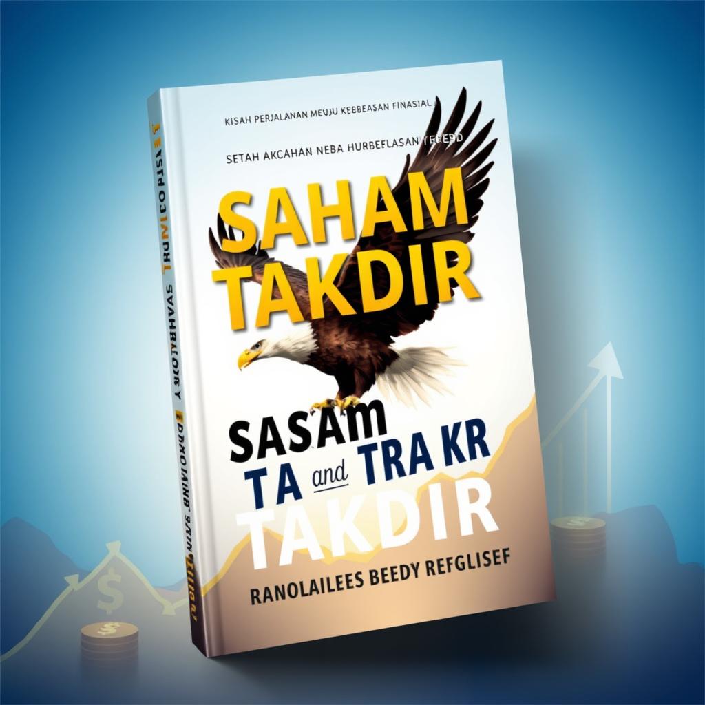 A captivating book cover design for the title "Saham dan Takdir: Kisah Perjalanan Menuju Kebebasan Finansial