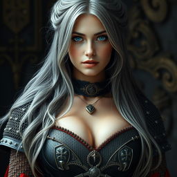 A very busty Ukrainian cleric girl, around 30 years old, with delicate athletic features