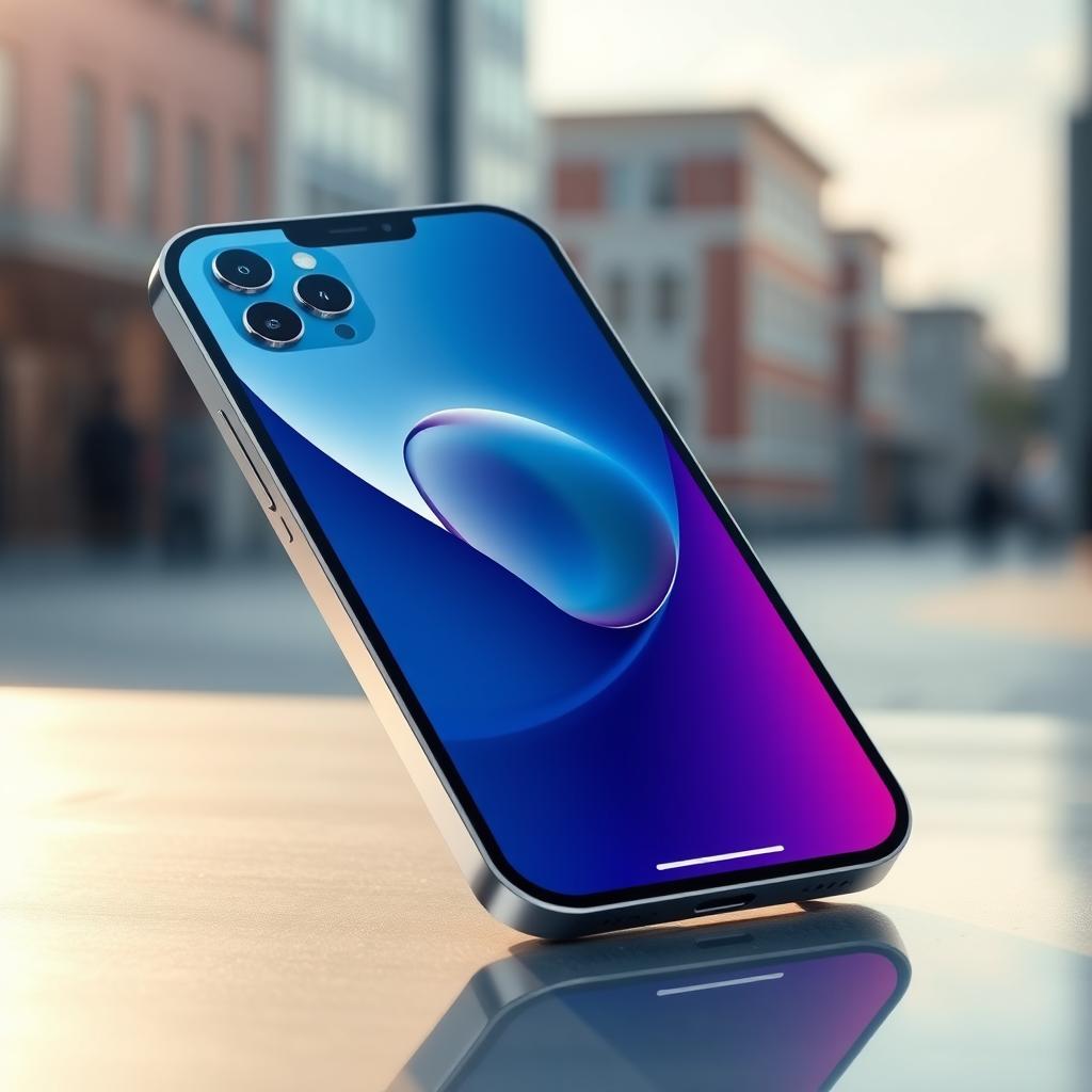 A stunning and sleek design of the iPhone 16 Pro Max, showcasing its latest features, including a large vibrant display, sleek metal edges, and a modern camera setup