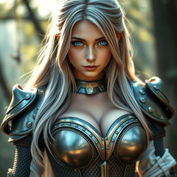 A very busty Ukrainian cleric girl with bright turquoise eyes and long beautiful ash grey hair