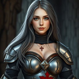 A very busty Ukrainian cleric, depicted as a slender and cute 20-year-old girl