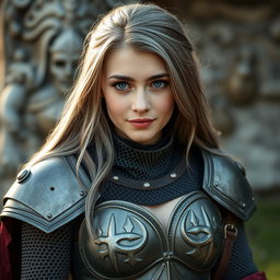 A very busty Ukrainian cleric, a slender and cute 20-year-old girl, with stunning, very bright turquoise eyes and long, beautiful ash-grey hair