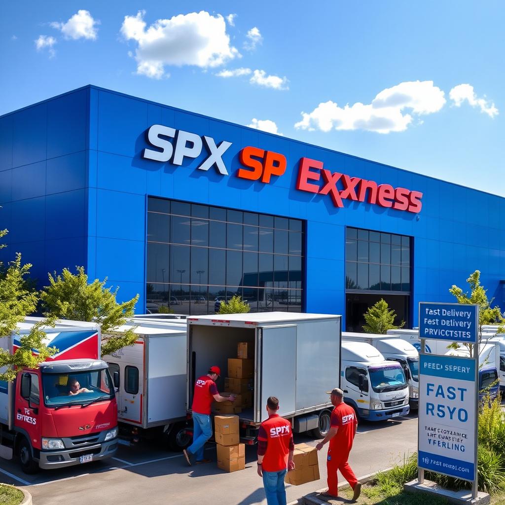 A sleek, modern logistics warehouse labeled 'SPX Express'