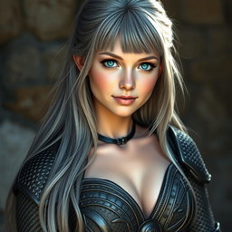A very busty and slender 20-year-old female cleric with stunning G-cup breasts