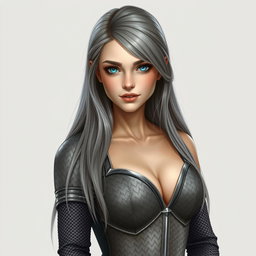 A very busty and slender 20-year-old female cleric with stunning G-cup breasts