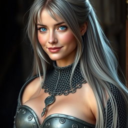 A very busty and slender 20-year-old female cleric with stunning G-cup breasts