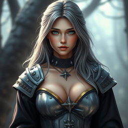 A slender, cute 20-year-old female cleric with stunning tender breasts