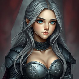 A slender, cute 20-year-old female cleric with stunning tender breasts