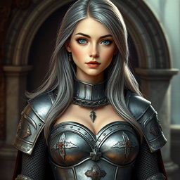 A slender, cute 20-year-old female cleric with stunning tender breasts
