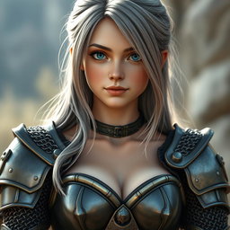 A slender, cute 20-year-old female cleric with stunning tender breasts and a loving, shy expression