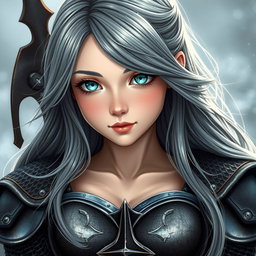 A beautiful and slender young cleric girl, around 20 years old, with stunning tender breasts and very bright turquoise eyes