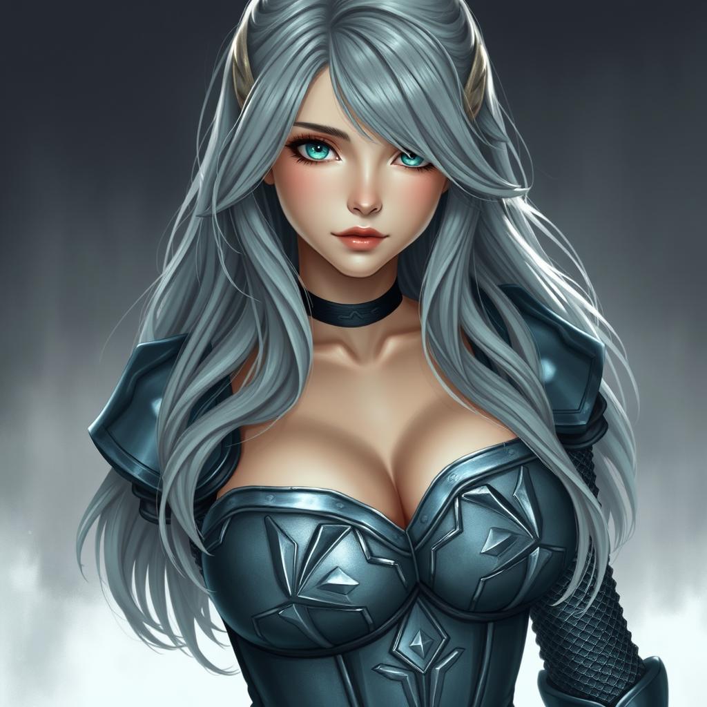 A busty beautiful cleric with a slender physique, showcasing very large tender breasts