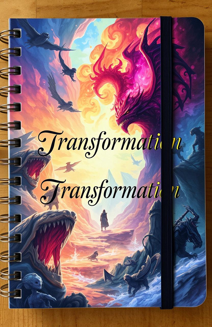 A captivating notebook cover design inspired by themes of transformation in gameplay