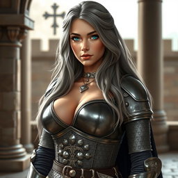 A busty and beautiful European cleric girl with striking features
