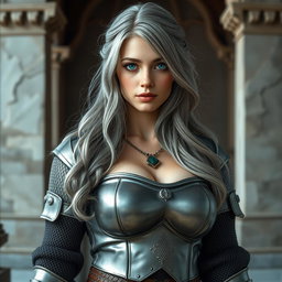 A busty and beautiful European cleric girl with striking features