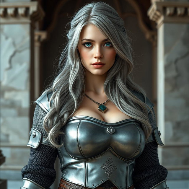 A busty and beautiful European cleric girl with striking features