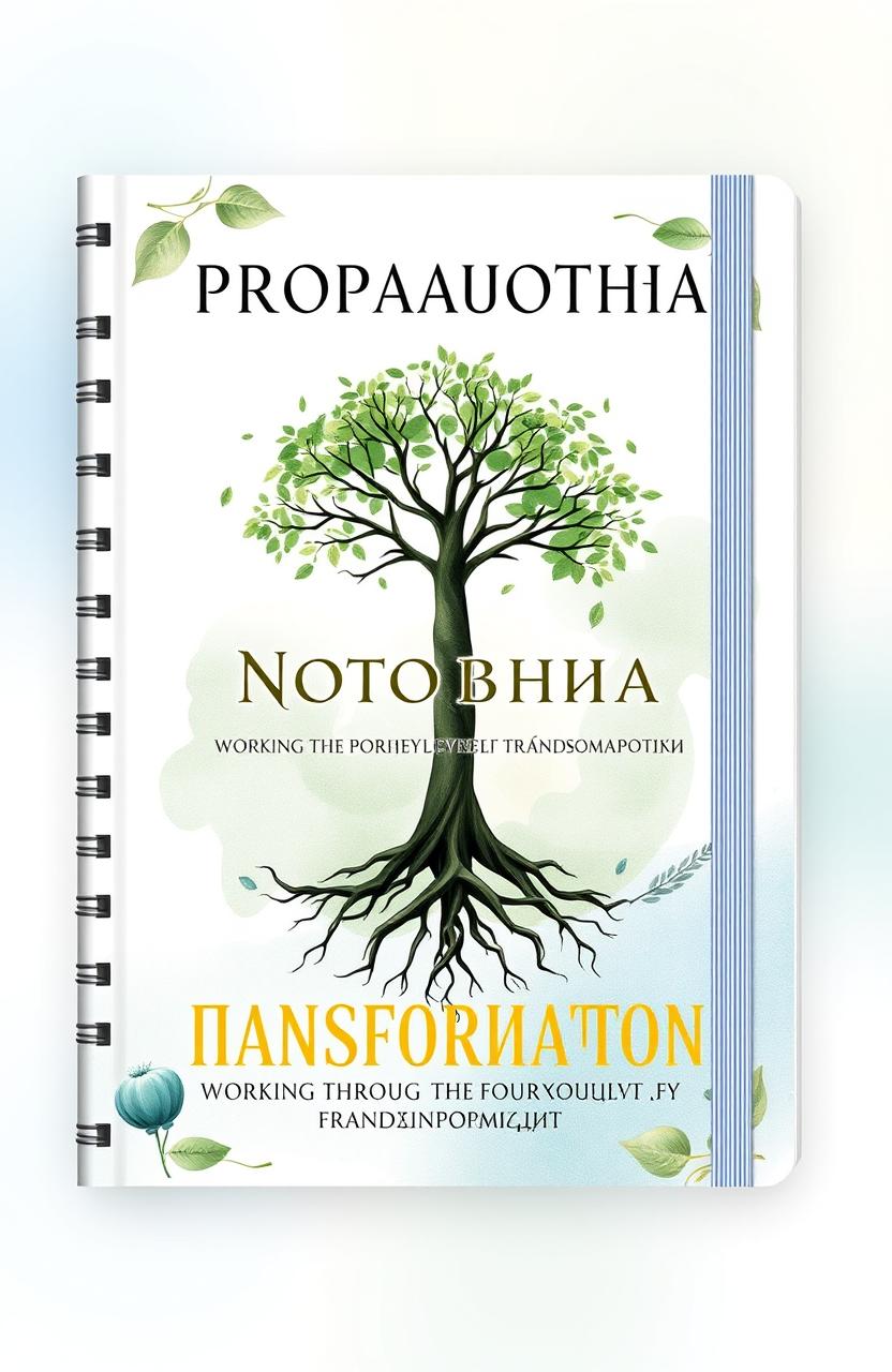 A cover design for a notebook titled "Проработка Четырех Уровней Трансформации" (Working Through the Four Levels of Transformation)
