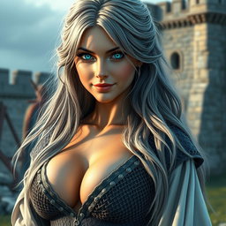 A stunningly beautiful slender European cleric with very large tender breasts