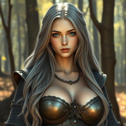 A stunningly beautiful sun cleric, a slender European girl characterized by her very large, tender breasts