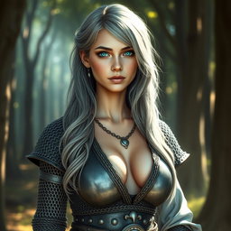 A stunningly beautiful sun cleric, a slender European girl characterized by her very large, tender breasts