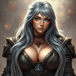 A stunningly beautiful busty European sun cleric, featuring a slender build and very large, tender breasts