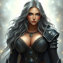 A stunningly beautiful busty European sun cleric, featuring a slender build and very large, tender breasts