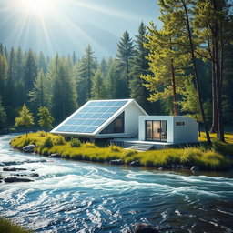 Design a contemporary future-inspired scene set against the backdrop of Siberian nature in summer