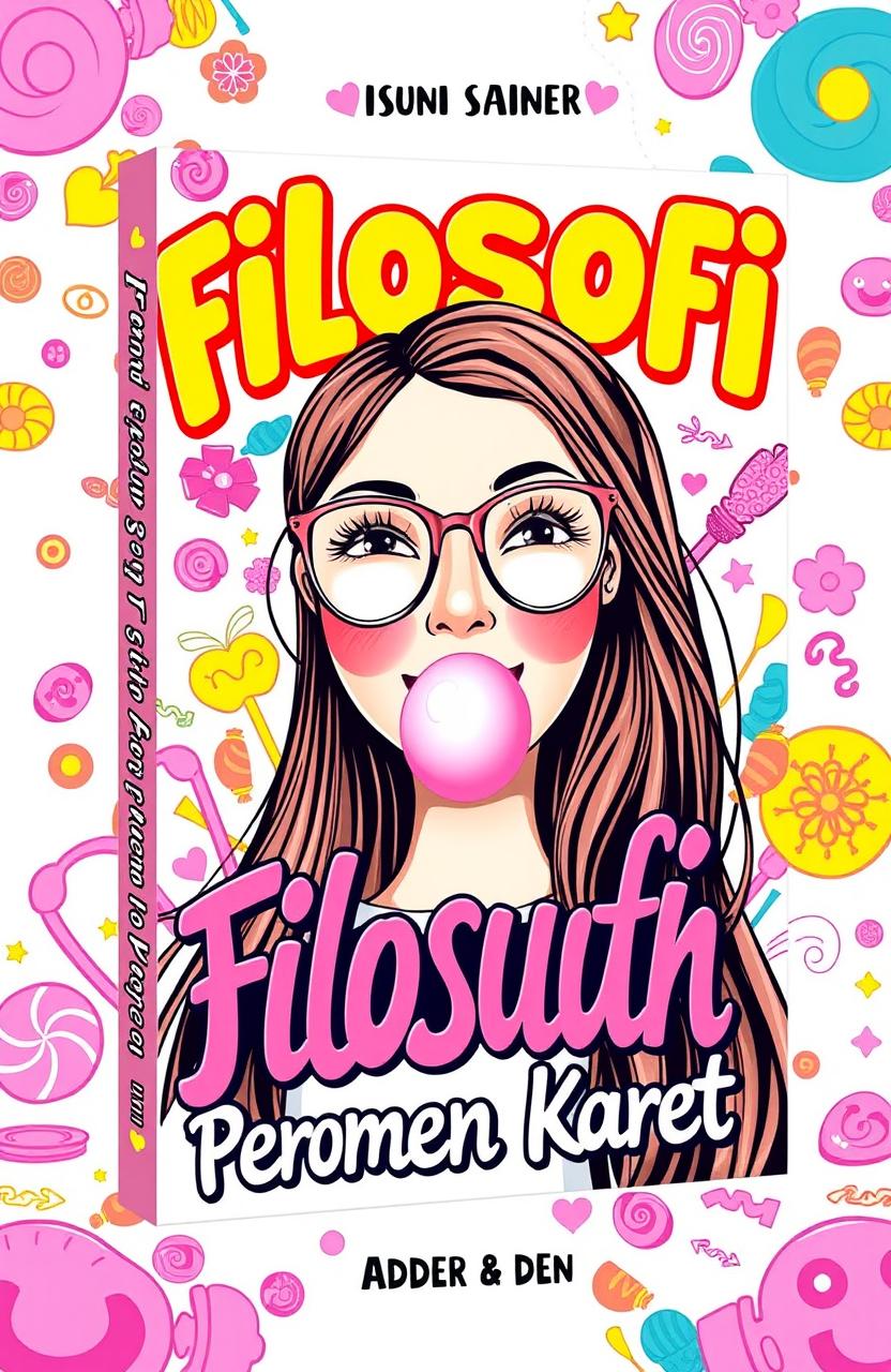 A vibrant and colorful book cover titled 'Filosofi Sebuah Permen Karet'
