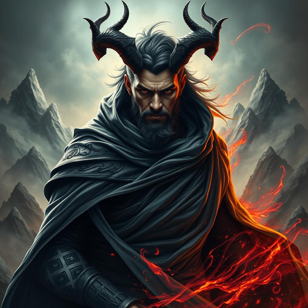 A compelling portrayal of Azazel, depicted as a formidable and mysterious figure with a blend of rugged strength and dark elegance