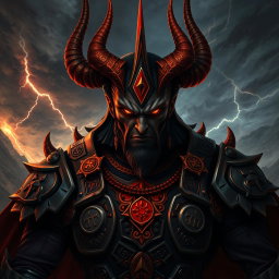 An imposing representation of Satanas, depicted as a powerful and malevolent figure exuding intimidation and authority