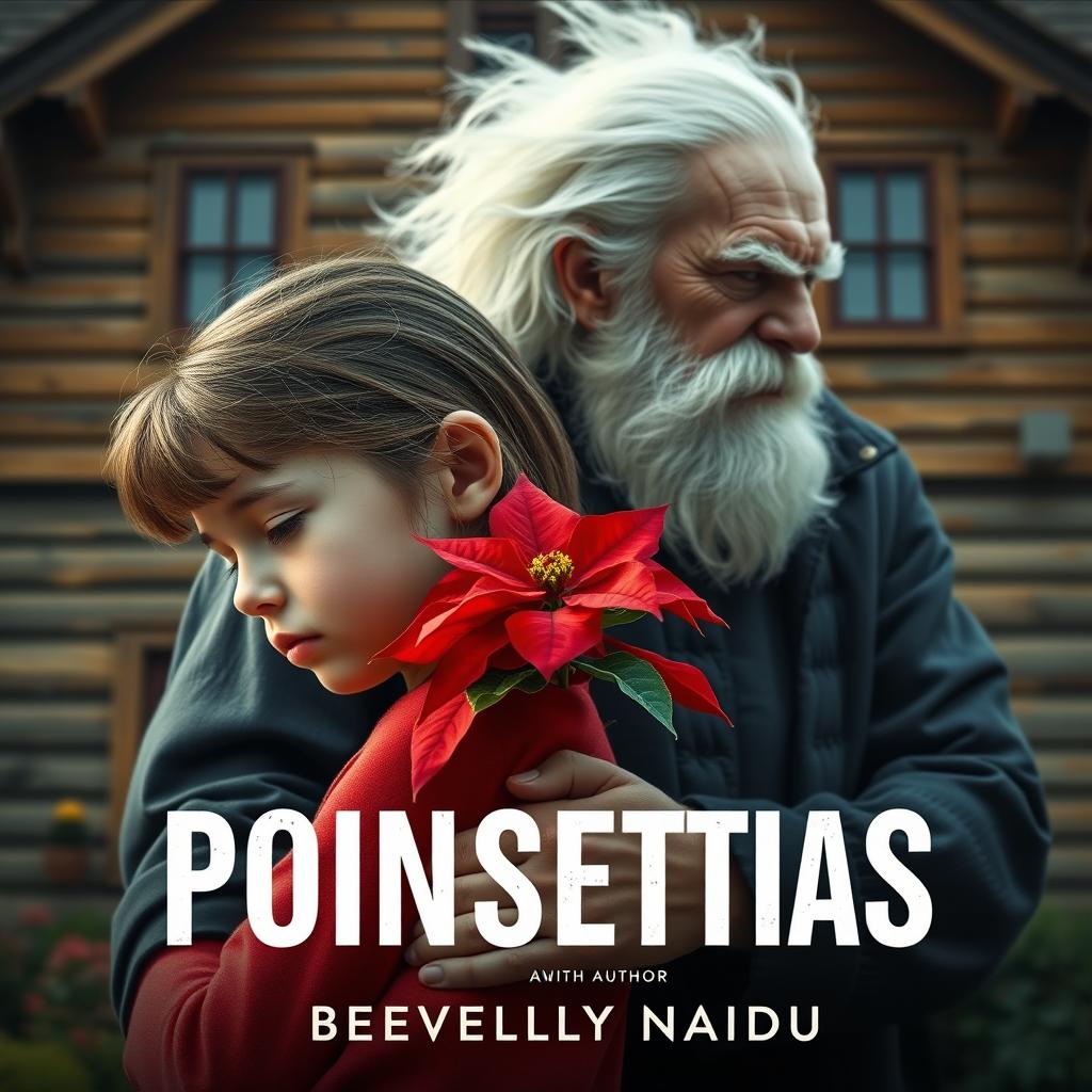 A girl facing sideways, looking sad with her eyes closed, gently cradling a bright poinsettia flower in her hands