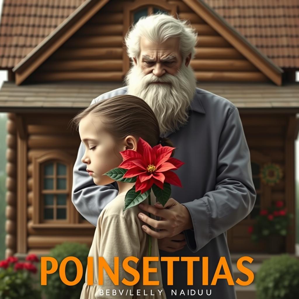 A girl facing sideways, looking sad with her eyes closed, cradling a beautiful poinsettia flower in her hands