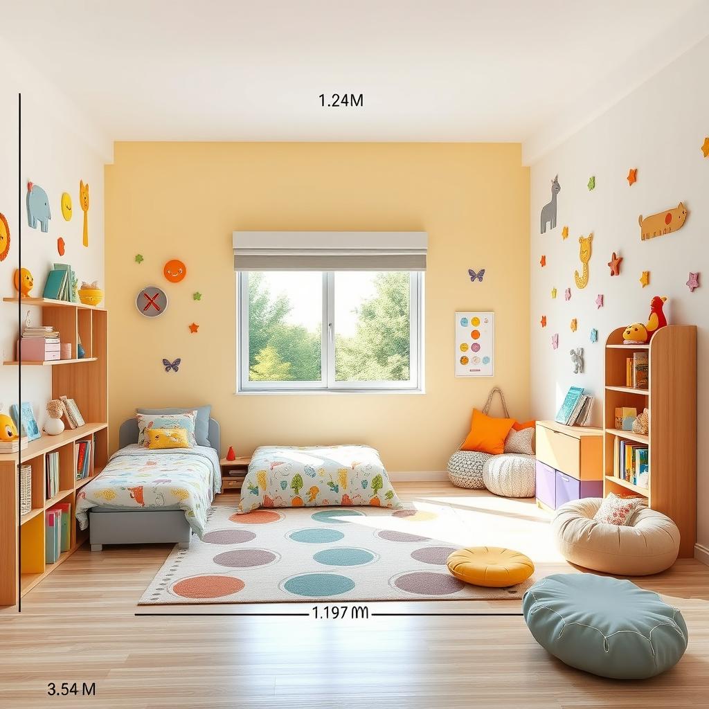 A thoughtfully designed children's room measuring 2