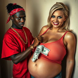 Inside a basic room, a young African woman, short and malnourished at 25 years old, has deeply black skin and an angry expression, her face conveying a fierce demeanor