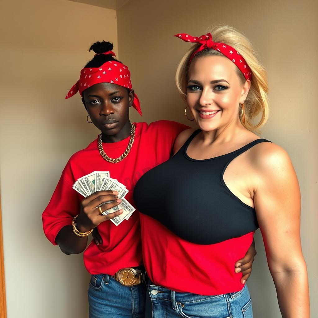 Inside a basic room, a young African woman, who is short and malnourished at 25 years old, has very dark skin and an angry expression