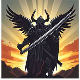 A stylized depiction of Azrael, the figure associated with death and angelic themes, featuring a distinct Iron Cross design on his helmet