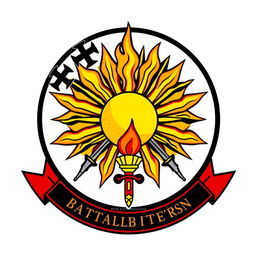 The battalion's insignia features a blazing sun at its center, symbolizing strength and indomitable spirit