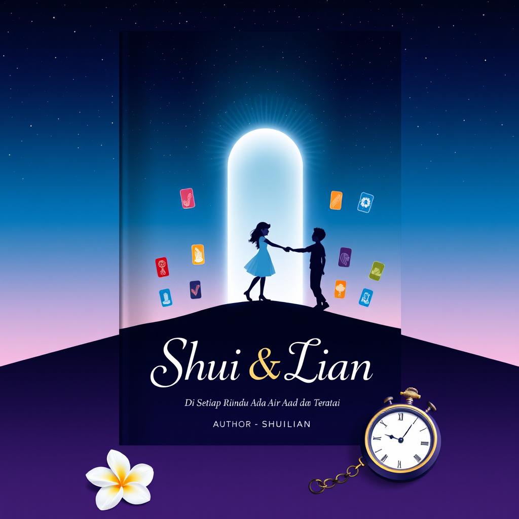 A minimalist book cover design featuring a starry night sky gradient transitioning from deep blue to purple