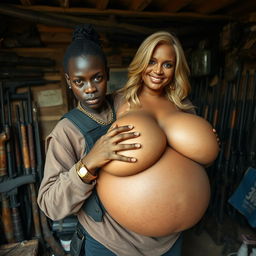 In a rundown shack filled with an array of weapons, a very short and malnourished 25-year-old black African woman with deep black skin sports an angry expression