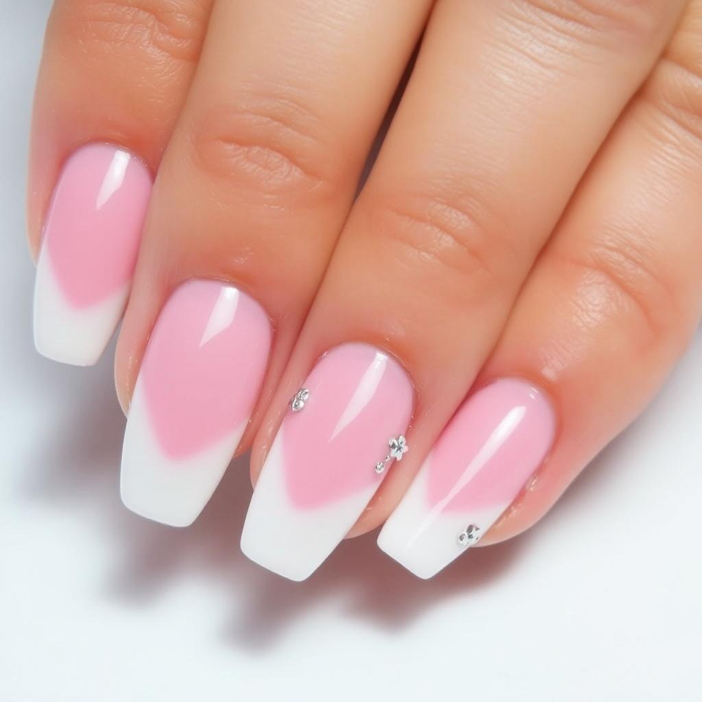 A close-up of a beautiful manicure featuring short nails with a stylish design