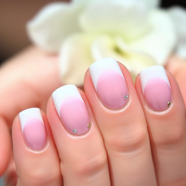 A close-up of a beautiful manicure featuring short nails with a stylish design