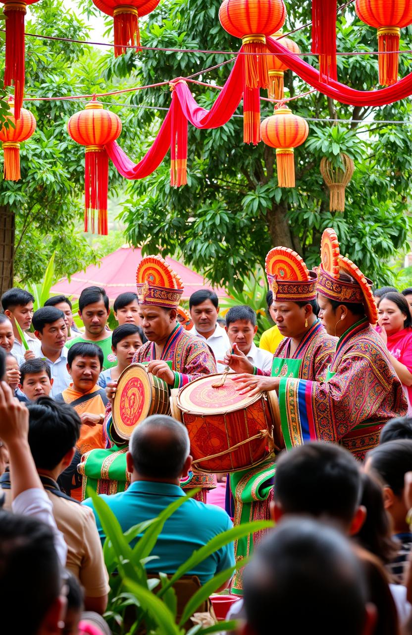 A vivid and detailed scene depicting Kentrung, the traditional Javanese art form from Tuban, Indonesia