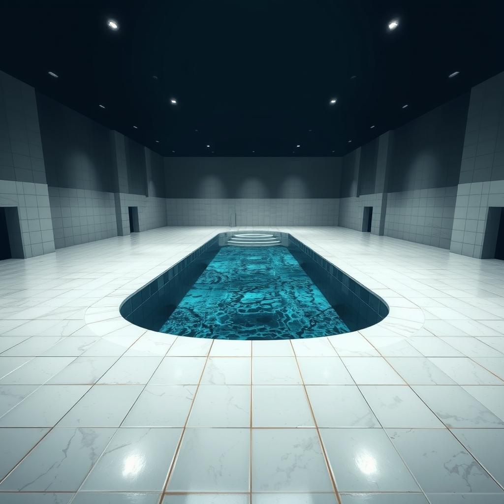 A vast space featuring enormous white and shiny tiles covering the floor