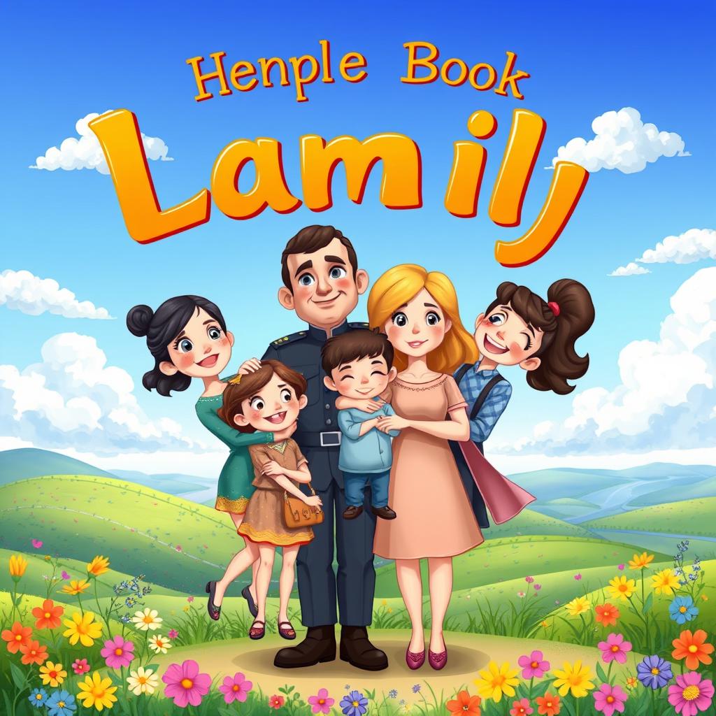 An enchanting children's book cover illustration featuring a loving family